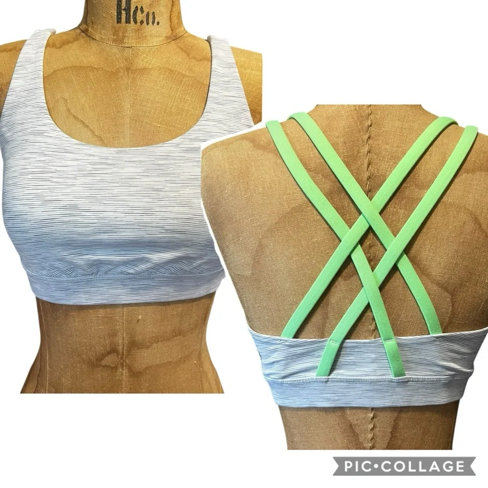 Lululemon Athletica Energy Sports Bra - White and Green EUC 8 - Picture 1 of 9